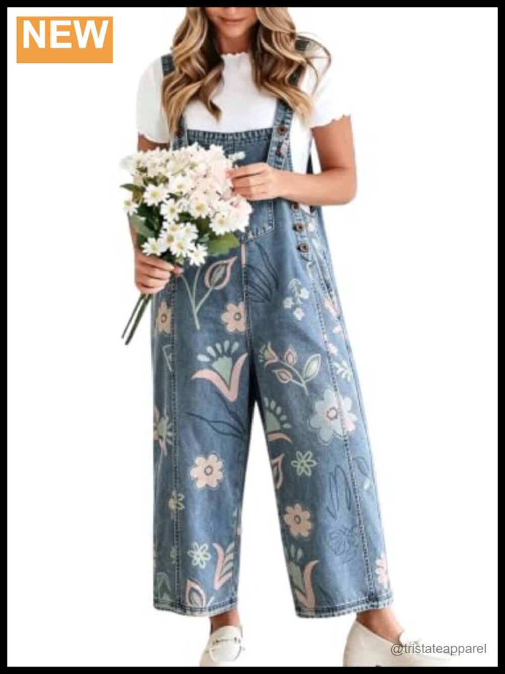 Baggy Floral Denim Bib Overalls Distressed Wide Leg Y2K Casual Jean Jumpsuit
